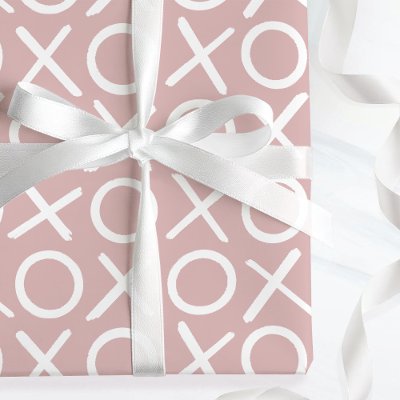 XOXO Hugs &amp; Kisses Dusty Pink Brush Script Wrapping Paper