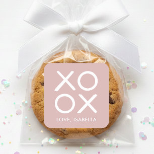 XOXO Hugs & Kisses Dusty Pink Cute Love Favor Square Sticker