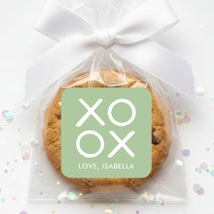 XOXO Hugs & Kisses Green Cute Love Favor Square Sticker