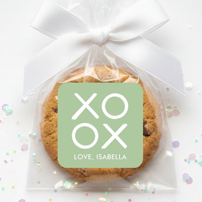 XOXO Hugs & Kisses Green Cute Love Favor Square Sticker (Creator Uploaded)