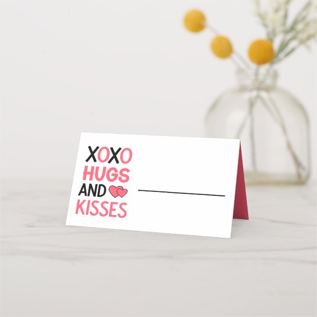 XOXO Hugs Kisses Love  Bridal Shower Pink Wedding  Place Card (Front)