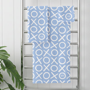 XOXO Hugs & Kisses Monogrammed Name Blue Modern Bath Towel Set