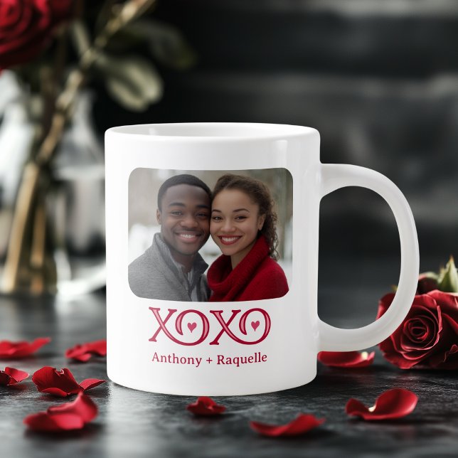 XOXO Hugs Kisses Personalized Photo Giant Coffee Mug (Shown on a Jumbo mug)