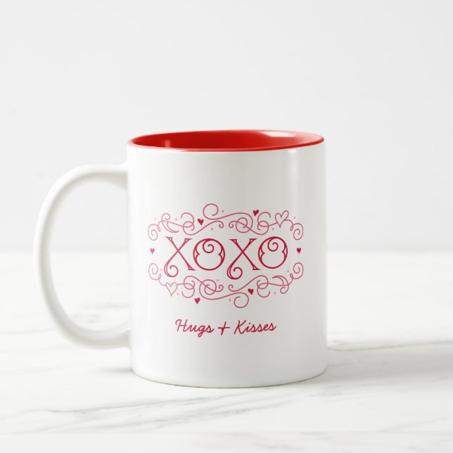 XOXO Hugs Kisses Personalized Valentine's Day Two-Tone Coffee Mug (Left)
