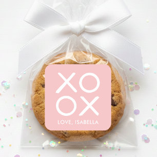 XOXO Hugs & Kisses Pink Cute Love Favor Square Sticker