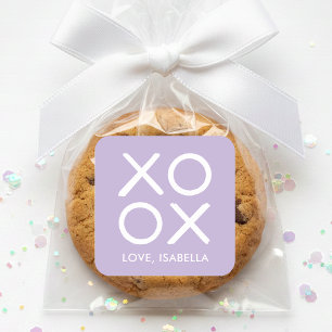 XOXO Hugs & Kisses Purple Cute Love Favor Square Sticker