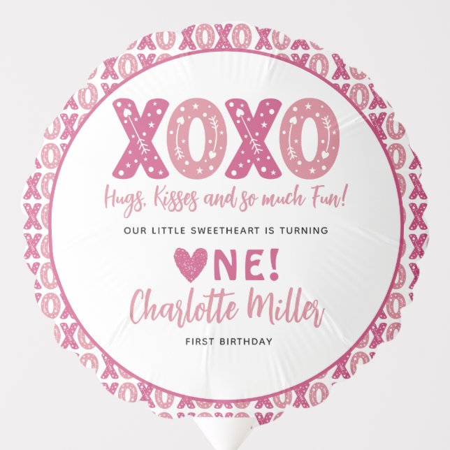 XOXO Hugs & Kisses Valentine's Day 1st Birthday Balloon (Front)
