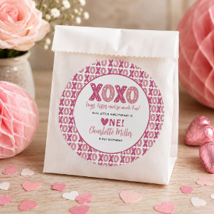 XOXO Hugs & Kisses Valentine's Day 1st Birthday Classic Round Sticker