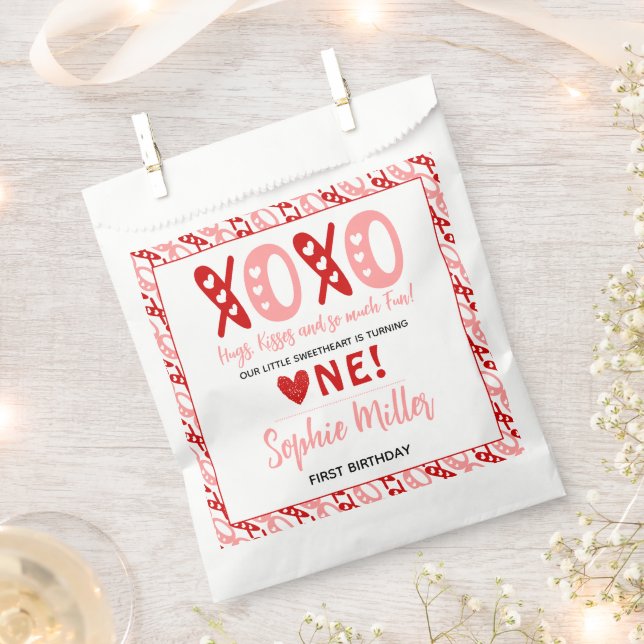XOXO Hugs & Kisses Valentine's Day 1st Birthday Favor Bag (Clipped)