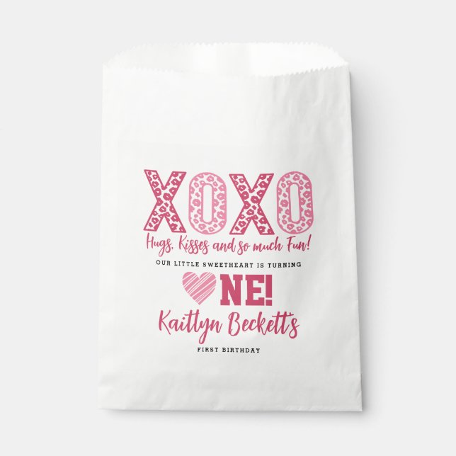 XOXO Hugs & Kisses Valentine's Day 1st Birthday Favor Bag (Front)