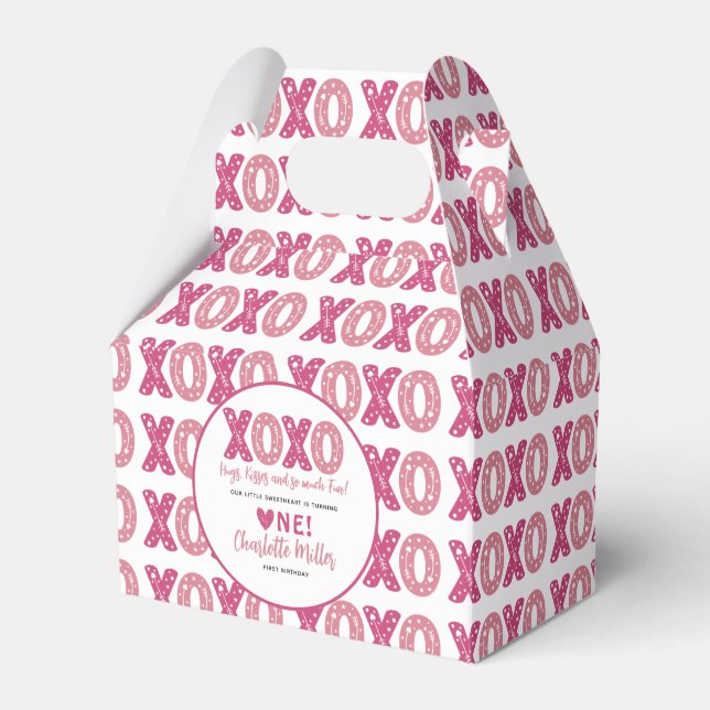 XOXO Hugs & Kisses Valentine's Day 1st Birthday Favor Boxes (Front Side)