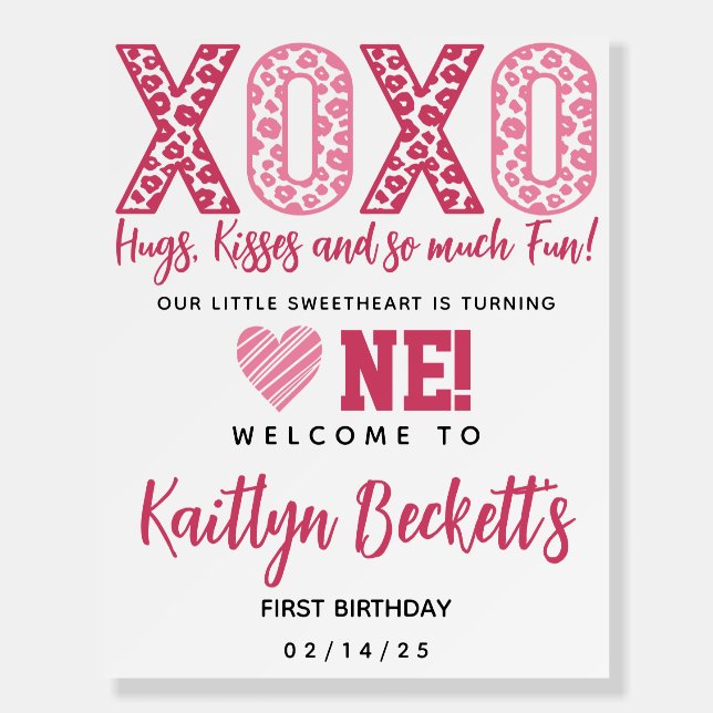 XOXO Hugs & Kisses Valentine's Day 1st Birthday Foam Board (Front)