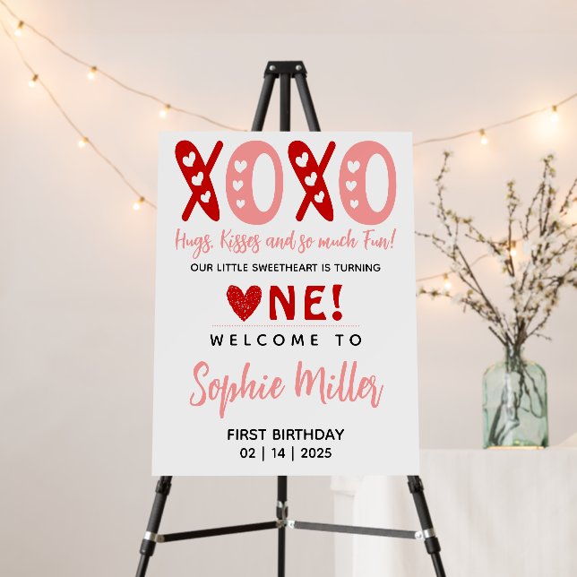 XOXO Hugs & Kisses Valentine's Day 1st Birthday Foam Board (In Situ (Stand))