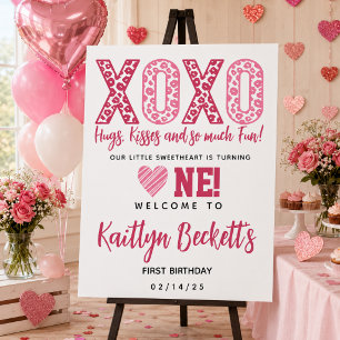 XOXO Hugs & Kisses Valentine's Day 1st Birthday Foam Board