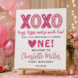 XOXO Hugs & Kisses Valentine's Day 1st Birthday Foam Board