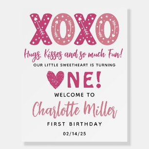 XOXO Hugs & Kisses Valentine's Day 1st Birthday Foam Board