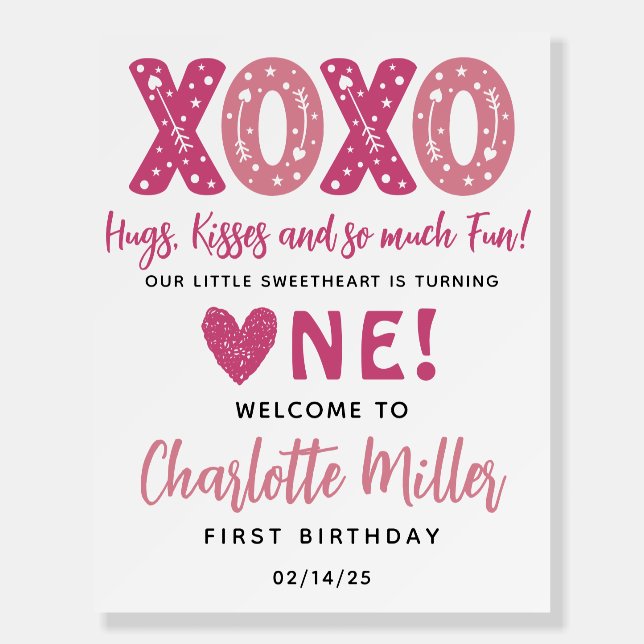 XOXO Hugs & Kisses Valentine's Day 1st Birthday Foam Board (Front)