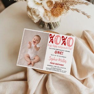 XOXO Hugs & Kisses Valentine's Day 1st Birthday Invitation