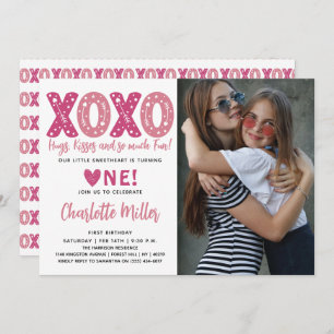 XOXO Hugs & Kisses Valentine's Day 1st Birthday Invitation