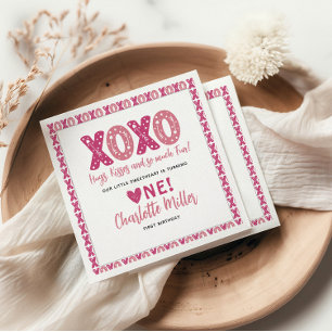 XOXO Hugs & Kisses Valentine's Day 1st Birthday Napkins