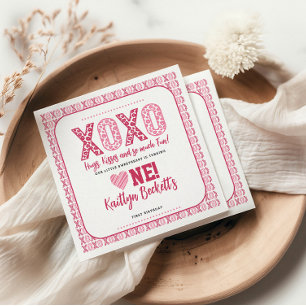 XOXO Hugs & Kisses Valentine's Day 1st Birthday Napkins