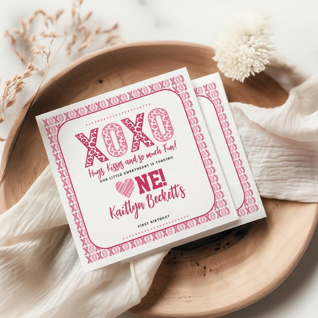 XOXO Hugs & Kisses Valentine's Day 1st Birthday Napkins (Creator Uploaded)