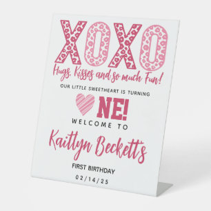 XOXO Hugs & Kisses Valentine's Day 1st Birthday Pedestal Sign