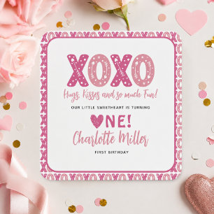 XOXO Hugs & Kisses Valentine's Day 1st Birthday Square Sticker