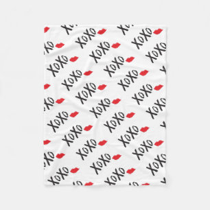 XoXo-Hugs-Kisses-with-Red-Lips Fleece Blanket