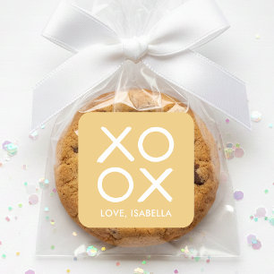 XOXO Hugs & Kisses Yellow Cute Love Favor Square Sticker