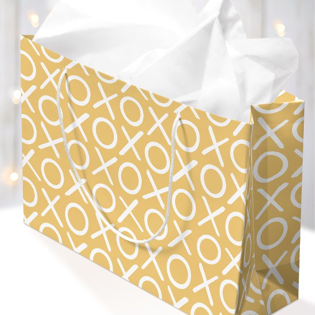 XOXO Hugs & Kisses Yellow Valentine's Brush Script Large Gift Bag (Creator Uploaded)