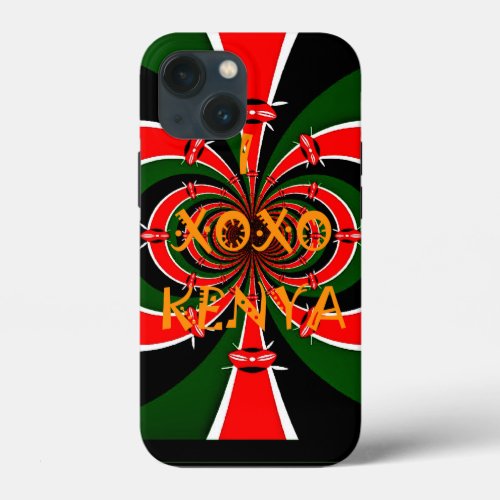 XOXO I Love Kenya Black Red Green National Flag   iPhone 13 Mini Case