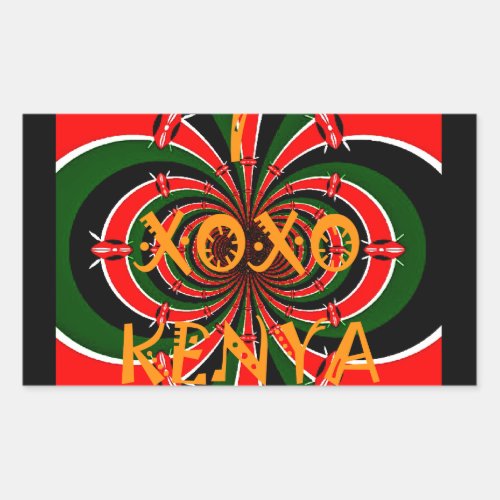 XOXO I Love Kenya Black Red Green National Flag Rectangular Sticker