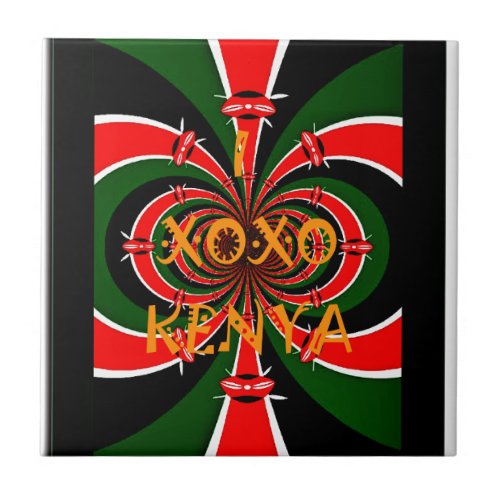 XOXO I Love Kenya Black Red Green National Flag  Tile