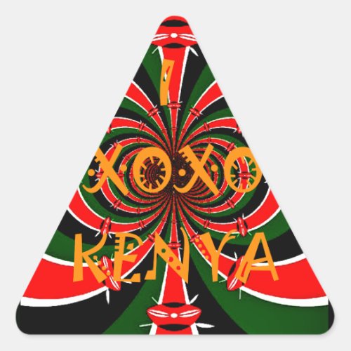 XOXO I Love Kenya Black Red Green National Flag  Triangle Sticker