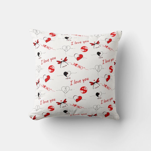 XOXO, I love you and hearts Throw Pillow (Front)