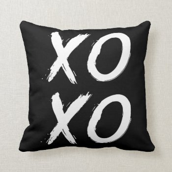 Xoxo Kiss And Hug | Black White Brush Script Throw Pillow by UrHomeNeeds at Zazzle
