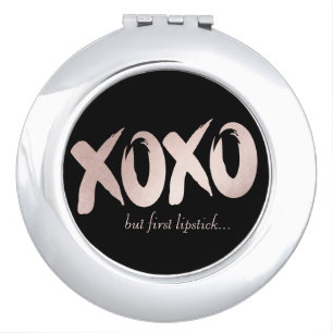 XOXO Kiss Me Blush Pink Hand Lettered Typography Compact Mirror