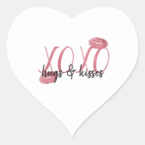 XOXO Kisses Pink Lips personalized quote Heart Sticker