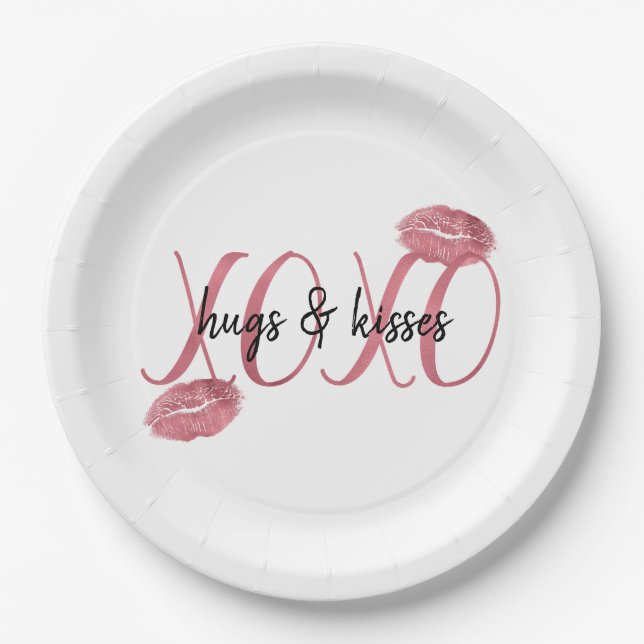 XOXO Kisses Pink Lips personalized quote Paper Plates (Front)