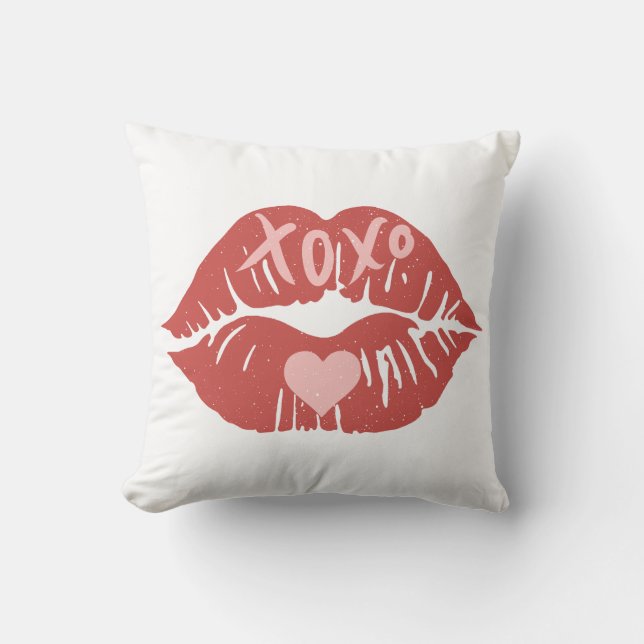 XOXO Lips Valentine's Day Throw Pillow (Front)