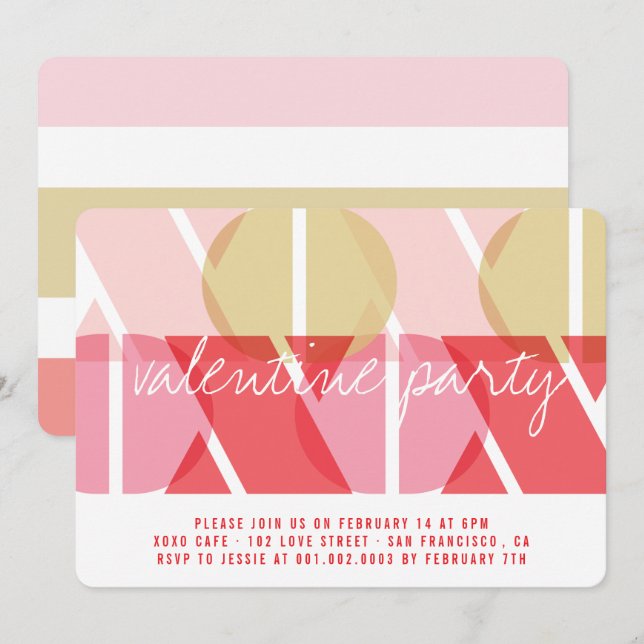 XOXO Love And Kisses Valentine's Day Party Invite (Front/Back)