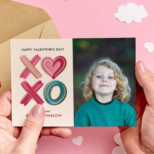 XOXO Love Brush Strokes photo classroom valentines Note Card (Creator Uploaded)