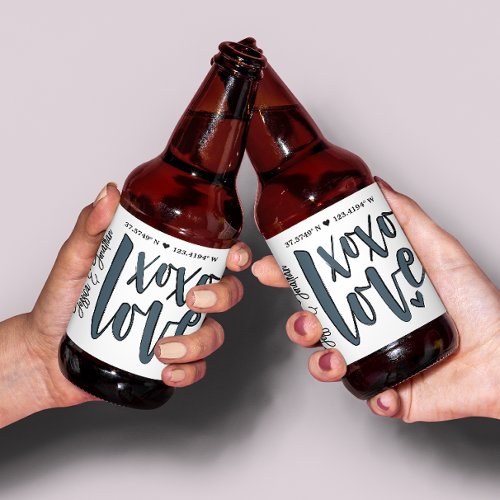 XOXO love Coordinates typography   Beer Bottle Label