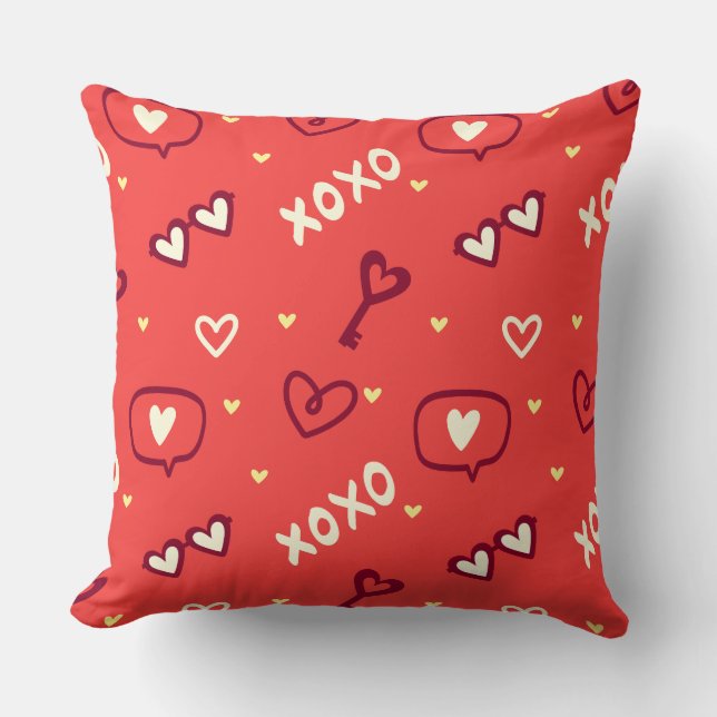 XOXO Love Doodle Valentine’s Throw Pillow (Front)