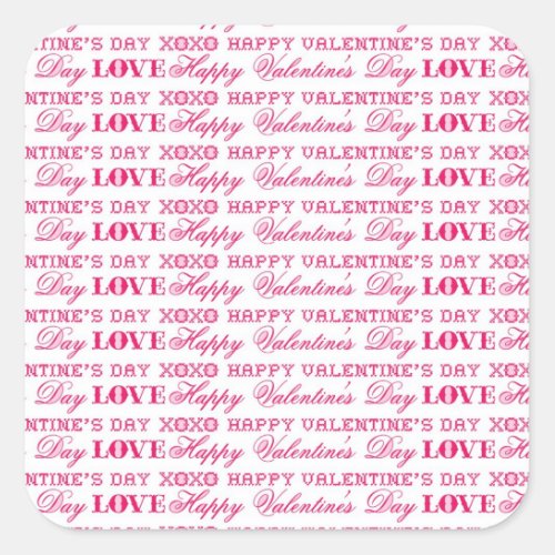 XOXO Love Happy Valentines Day Pink Red Gifts Square Sticker
