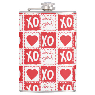 XOXO Love Heart Valentines Love You Flask