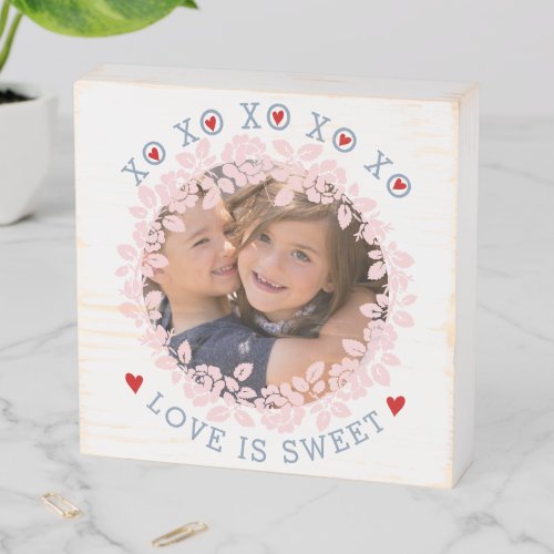 XoXo  Love is sweet blush pink rose wreath photo Wooden Box Sign
