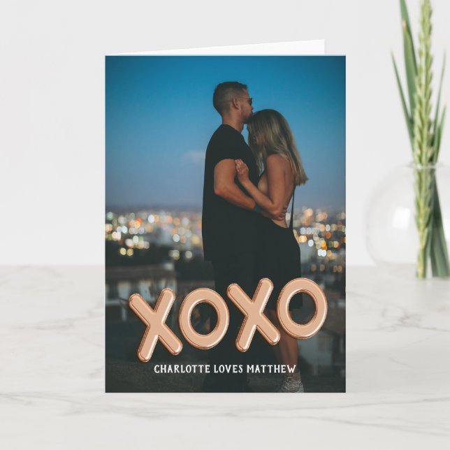 XOXO Love Personalized Valentines Day 3D Gold Holiday Card (Front)
