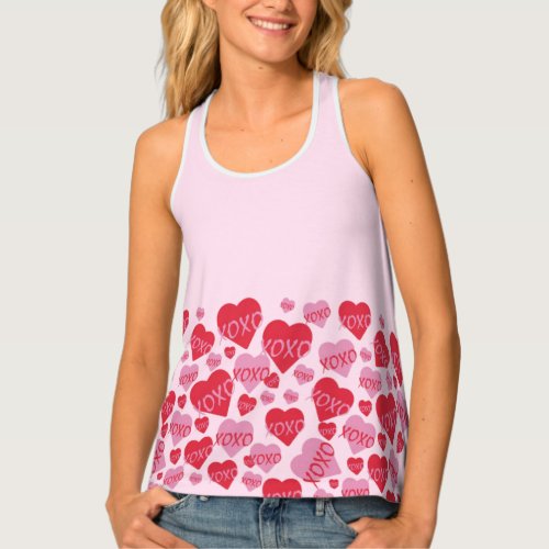 XOXO Love Pink Red Heart Pattern Valentine Pink Tank Top